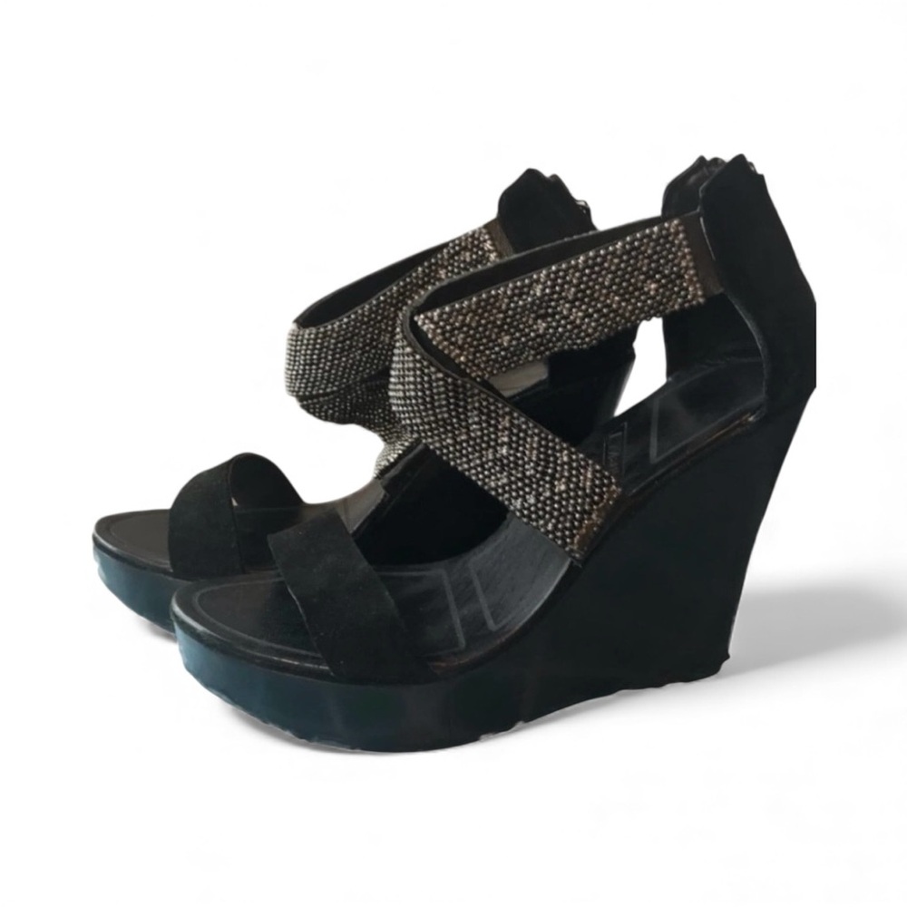 Matiko Black Suede Platform Wedge Sandal Platform Shoes Size 8